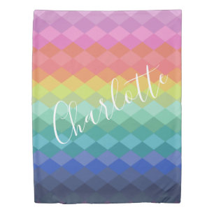 Rainbow Ombre Diamond Gradient with Name Script Duvet Cover