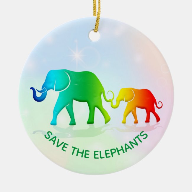 Rainbow Ombre Elephants Design Ceramic Ornament