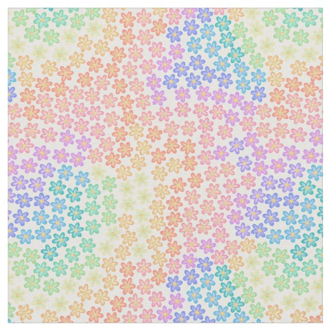 Rainbow Ombre Flowers Pattern Fabric (Close Up)