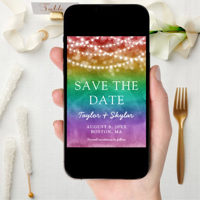 Rainbow Ombre Gay Wedding Save the Date (Front Digital)