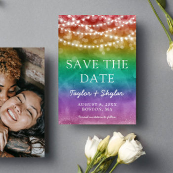 Rainbow Ombre Gay Wedding Save The Date by Paperpaperpaper at Zazzle