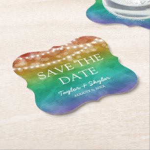 Rainbow Ombre Gay Wedding Save the Date Paper Coaster