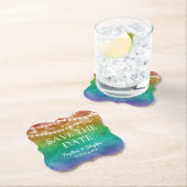 Rainbow Ombre  Gay Wedding Save the Date Paper Coaster (Insitu)
