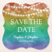 Rainbow Ombre  Gay Wedding Save the Date Paper Coaster (Front)