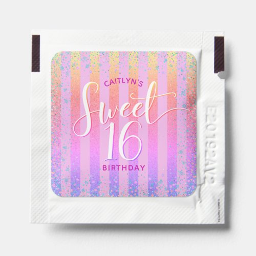 Rainbow Ombre Girly Sweet 16 Birthday Script Chic Hand Sanitizer Packet