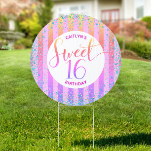 Rainbow Ombre Glitter Sweet 16 Birthday Script Sign