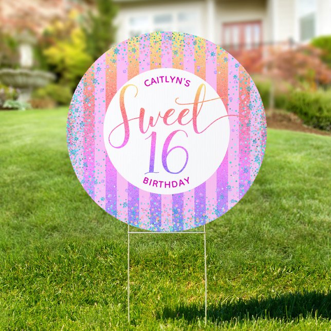Rainbow Ombre Glitter Sweet 16 Birthday Script Sign (Creator Uploaded)