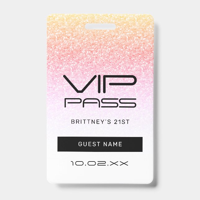  Rainbow Ombre Glitter VIP Pass Party Invitation Badge (Front)