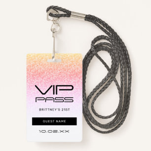 Rainbow Ombre Glitter VIP Pass Party Invitation Badge