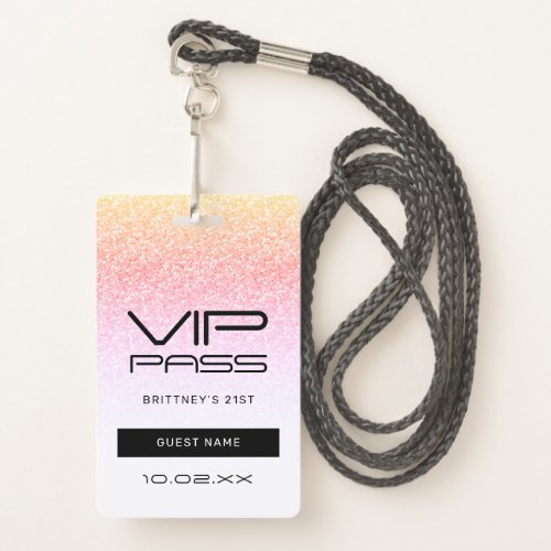  Rainbow Ombre Glitter VIP Pass Party Invitation Badge