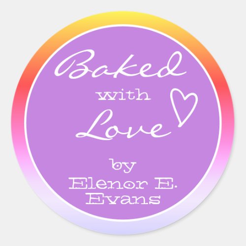 Rainbow Ombre Gradience Frame Baked with Love  Classic Round Sticker