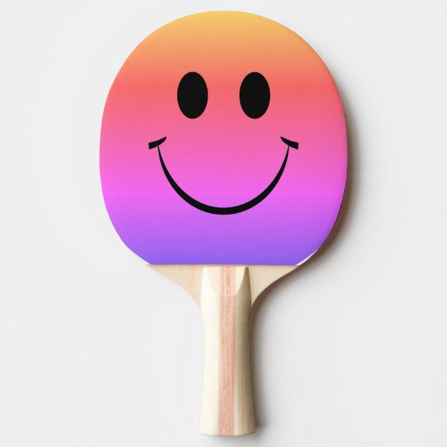 Rainbow Ombre Happy Face Ping Pong Paddle (Front)