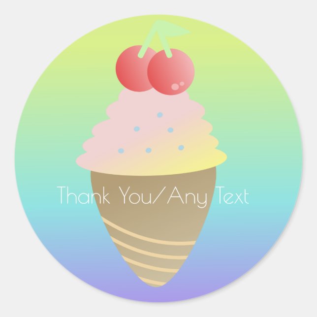 Rainbow Ombre Ice Cream Cone Classic Round Sticker (Front)