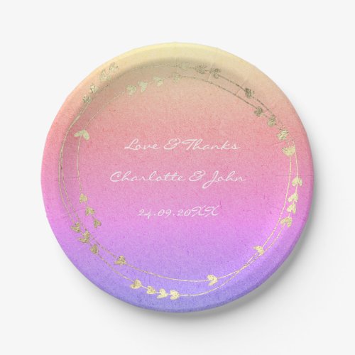 Rainbow Ombre Kraft Foxier Gold Wreath Heart Paper Plates