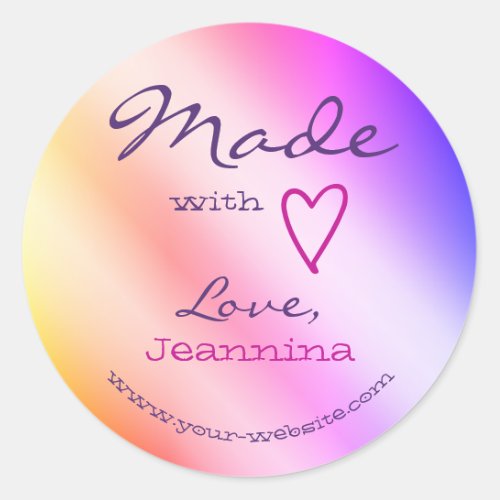 Rainbow Ombre Made with Love Heart Symbol Name Classic Round Sticker