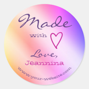 Rainbow Ombre Made with Love Heart Symbol Name Classic Round Sticker
