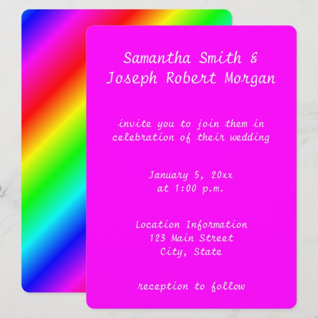 Rainbow Ombre Magenta Wedding Invitation (Front/Back)