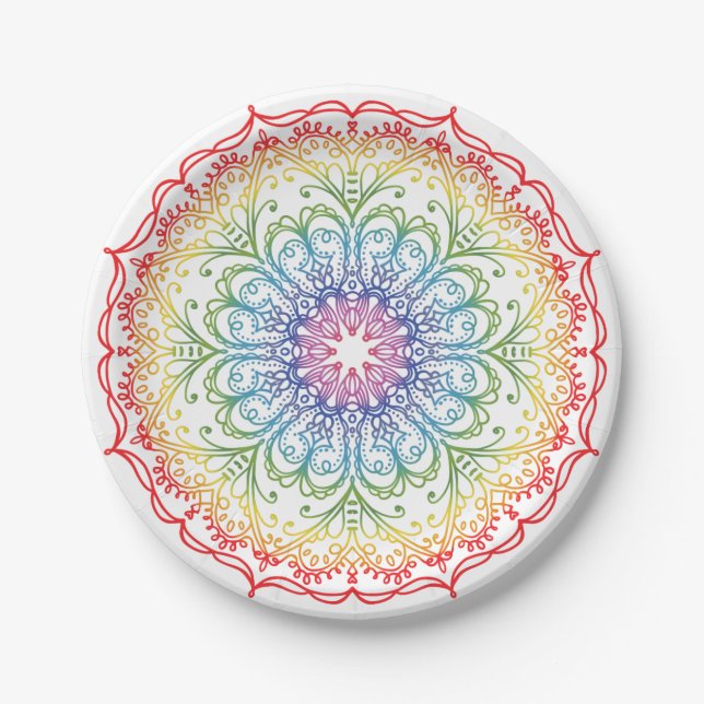 Rainbow Ombre Mandala  Paper Plates (Front)