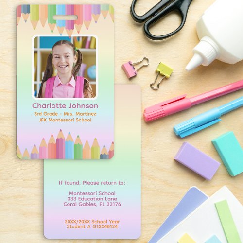 Rainbow Ombre Pastel Colors Student Photo ID Badge