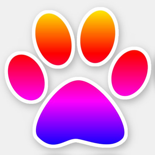 Rainbow Ombre Puppy Paw Print Shape Sticker