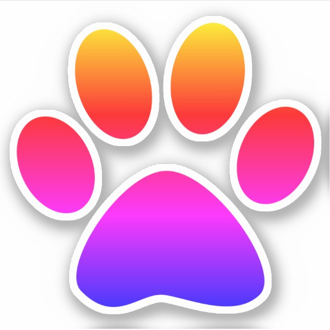 Rainbow Ombre Puppy Paw Print Shape Sticker (Front)