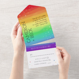 Rainbow Ombre & Stars LGBT Wedding All In One Invi All In One Invitation