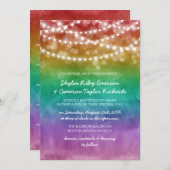 Rainbow Ombre String Lights Details Gay Wedding Invitation (Front/Back)