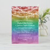 Rainbow Ombre String Lights Details Gay Wedding Invitation (Standing Front)