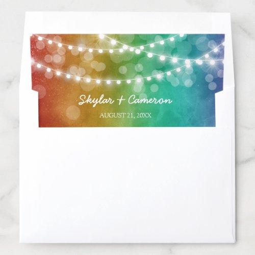 Rainbow Ombre String Lights Gay Wedding Envelope Liner