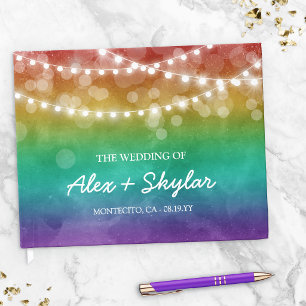 Rainbow Ombre String Lights Gay Wedding Guest Book