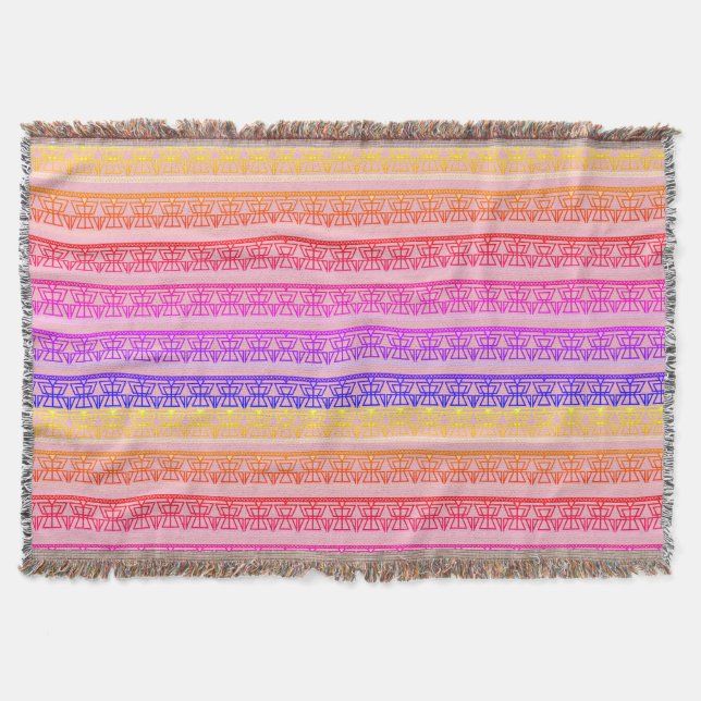 Rainbow Ombre Tribal Stripes Throw Blanket (Front)