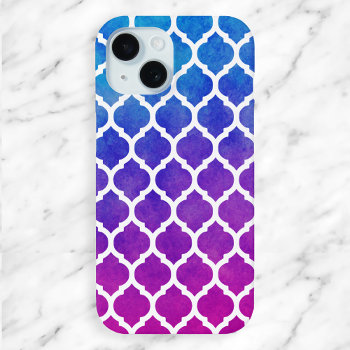 Rainbow Ombre White Moroccan Tile Pattern Iphone 15 Case by DoodlesGiftShop at Zazzle