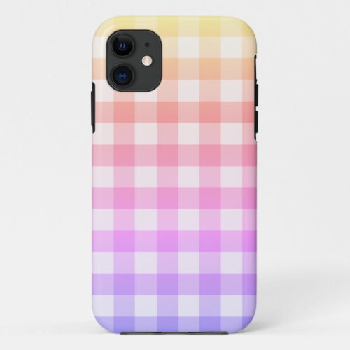 Rainbow ombr  White Plaid Gingham Pretty iPhone 11 Case