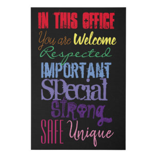 Rainbow on Black "In this Office" Motivational Faux Canvas Print