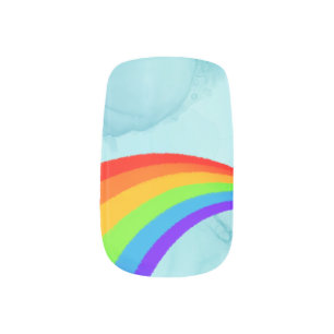 Rainbow On Blue Marble Look Background Minx Nail Art