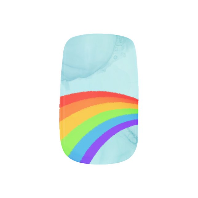 Rainbow On Blue Marble Look Background  Minx Nail Art (Left Thumb)