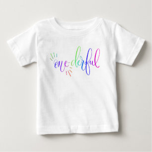 Rainbow Onederful First Birthday Colorful Baby Tee