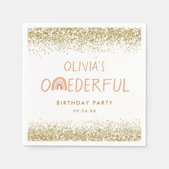 Rainbow Onederful Girl 1st Birthday Party  Napkins (Front)