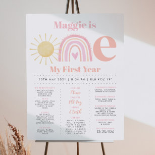 Rainbow ONEderful Girls 1st Birthday Milestone Poster