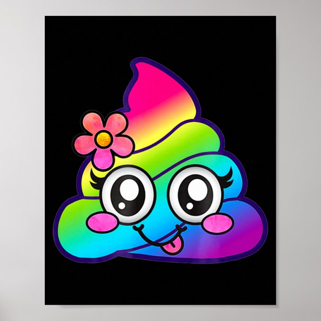 Rainbow Op Emoji Cute Unicorn O Flower Silly  Poster (Front)