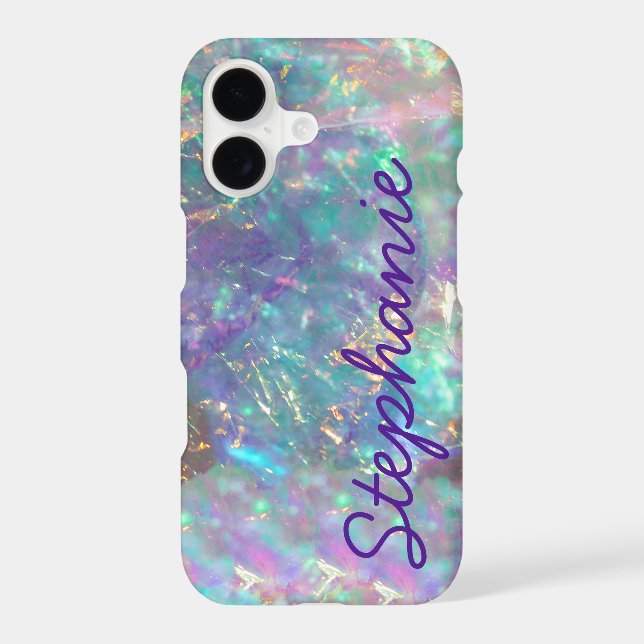 Rainbow Opal Gemstone Iridescent Monogram Name Case-Mate iPhone Case (Back)