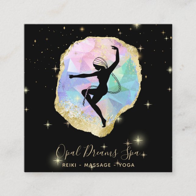 *~* Rainbow Opal Goddess Celestial Magical Cosmic Square Business Card (Front)