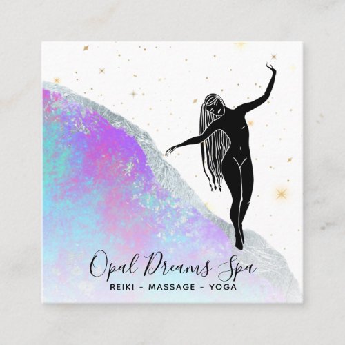  Rainbow Opal Goddess Celestial Mystical Blue Square Business Card