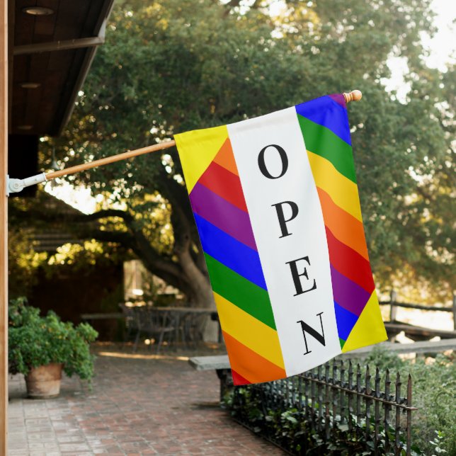 Rainbow Open Sign Flag (In SItu)