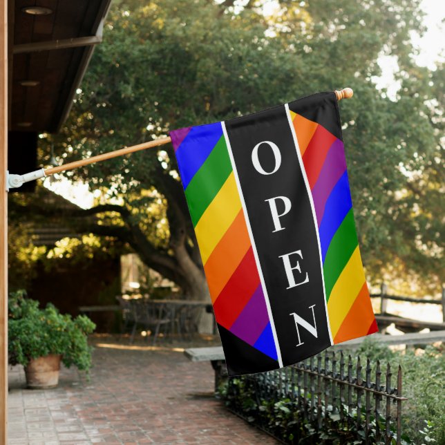 Rainbow Open Sign Flag (In SItu)