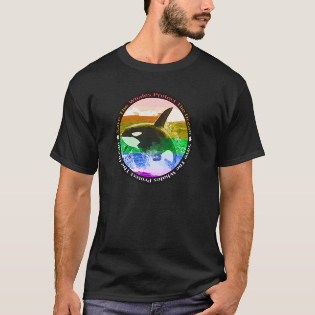 Rainbow Orca Killer Whale Earth Activist Marine Bi T-Shirt (Front)
