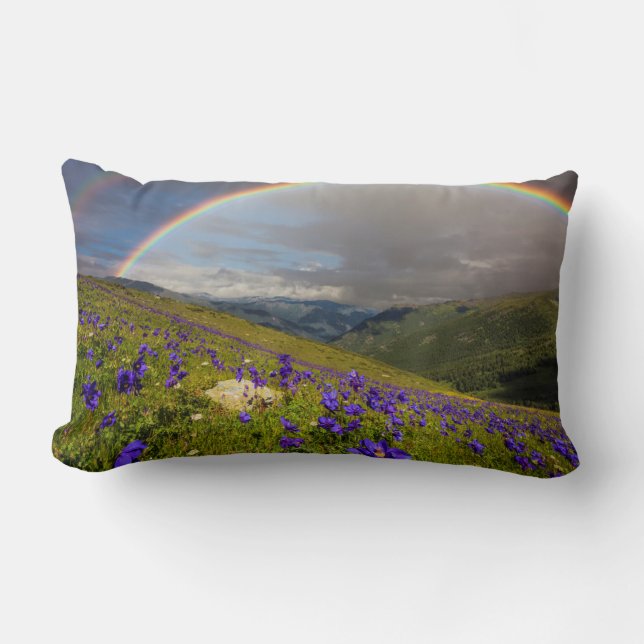 Rainbow Over A Flowering Meadow Lumbar Pillow (Front)