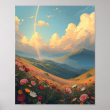 Rainbow over flower Field