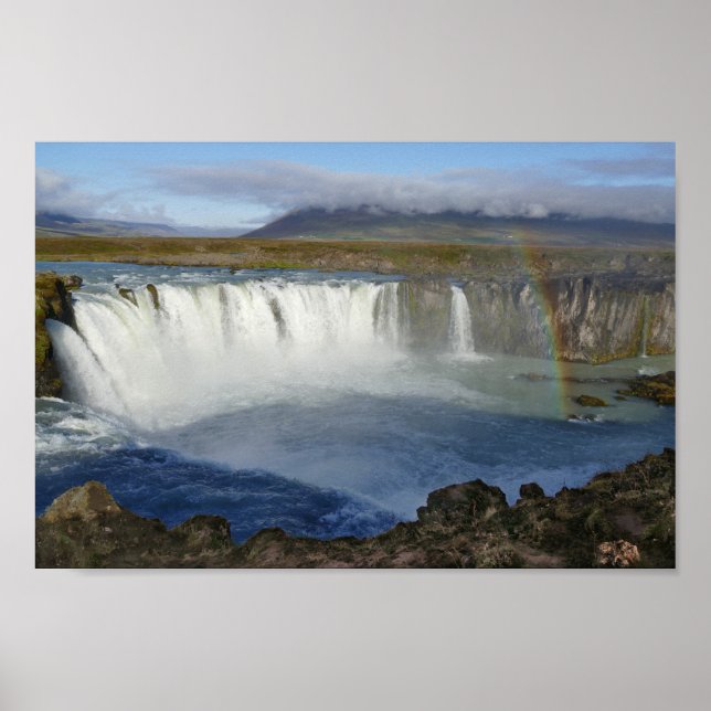 Rainbow over Godafoss Waterfall, Iceland Poster (Front)