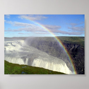 Rainbow over Gullfoss waterfall Iceland Poster
